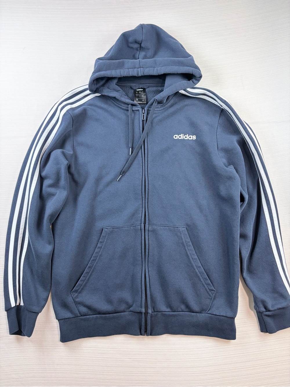 adidas Navy Zip-Up Hoodie with White Three Stripes
